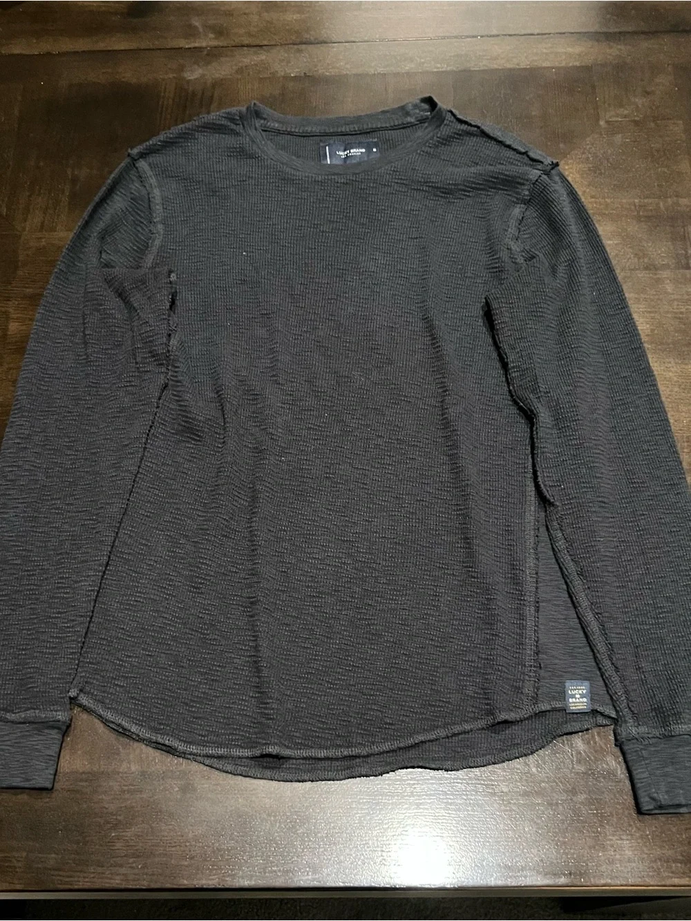 Lucky Brand Black Thermal Waffle Knit Henley Long Top 90s Y2K Size M